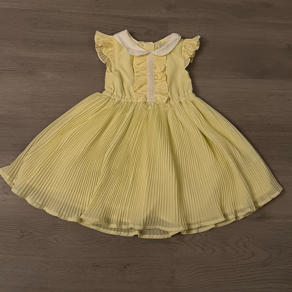 Janie and Jack Lemon Yellow Pleated Dress with White Peter Pan Collar